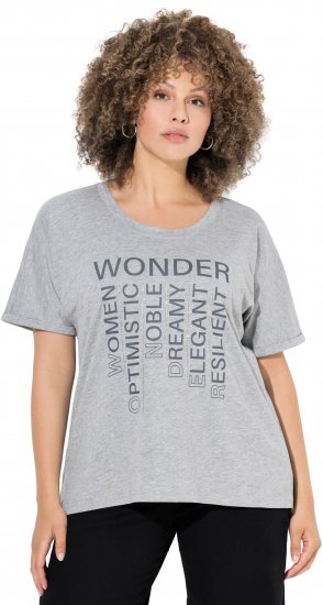 Ulla Popken WONDER Short Sleeve Graphic Tee Light Grey Melange - Painetut T-paidat naisille - 