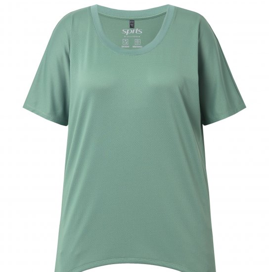 Ulla Popken Quick Drying Pointed Hem Stretch Fit Tee Ivy Green - T-paidat - 