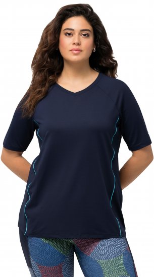 Ulla Popken Piping Accent Functional UVP 50+ Stretch Knit Top Navy Blue - T-paidat - 