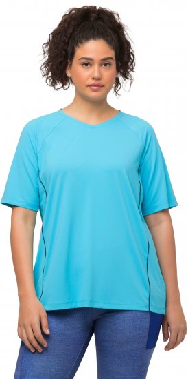 Ulla Popken Piping Accent Functional UVP 50+ Stretch Knit Top Bright Turquoise - T-paidat - 