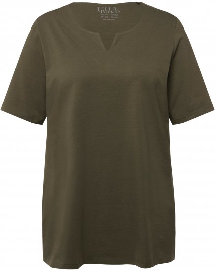 Ulla Popken Essential Notch Neck Stretch Tee Forest Green - T-paidat - 
