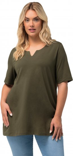 Ulla Popken Essential Notch Neck Stretch Tee Forest Green - T-paidat - 