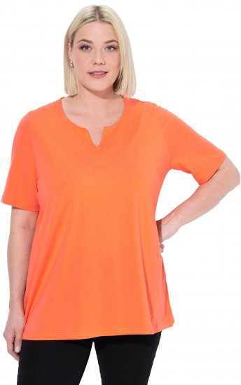 Ulla Popken Essential Notch Neck Stretch Tee Coral Pink - T-paidat - 