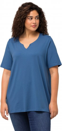 Ulla Popken Essential Notch Neck Stretch Tee Denim Blue - T-paidat - 