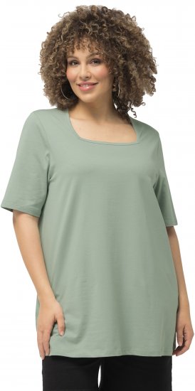 Ulla Popken Essential Square Neck Stretch Tee Light Moss Green - T-paidat - 