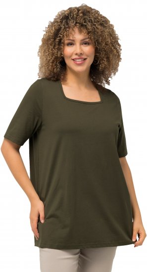 Ulla Popken Essential Square Neck Stretch Tee Forest Green - T-paidat - 
