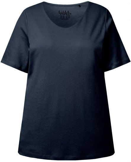 Ulla Popken Double Layer Rounded V-Neck Slim Fit Tee Navy Blue - T-paidat - 