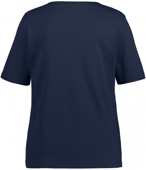 Ulla Popken Double Layer Rounded V-Neck Slim Fit Tee Navy Blue - T-paidat - 