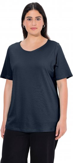 Ulla Popken Double Layer Rounded V-Neck Slim Fit Tee Navy Blue - T-paidat - 