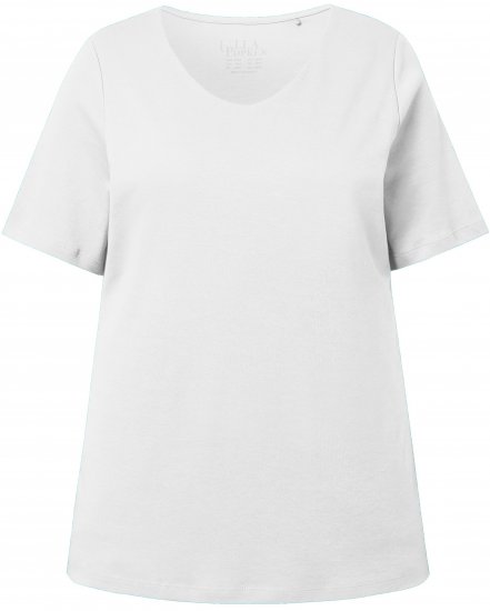 Ulla Popken Double Layer Rounded V-Neck Slim Fit Tee Snow White - T-paidat - 