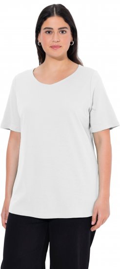 Ulla Popken Double Layer Rounded V-Neck Slim Fit Tee Snow White - T-paidat - 