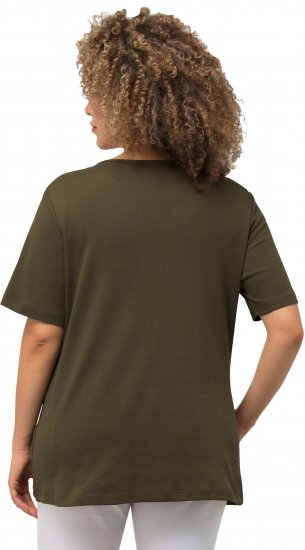 Ulla Popken Double Layer Rounded V-Neck Slim Fit Tee Forest Green - T-paidat - 