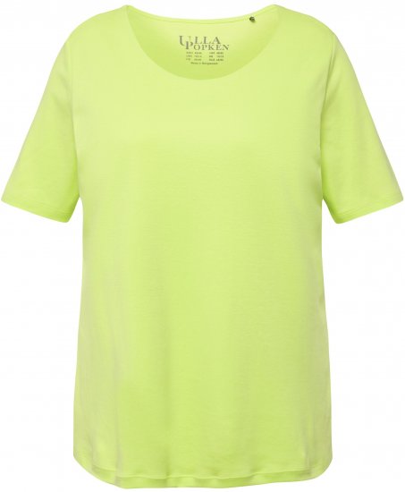 Ulla Popken Double Layer Rounded V-Neck Slim Fit Tee Lime Green - T-paidat - 