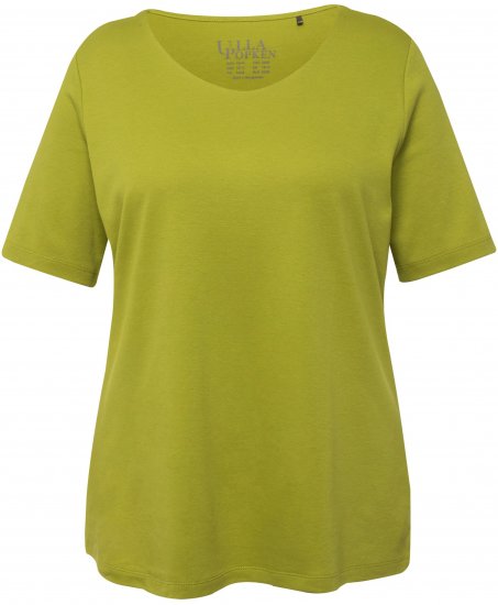 Ulla Popken Double Layer Rounded V-Neck Slim Fit Tee Apple Green - T-paidat - 