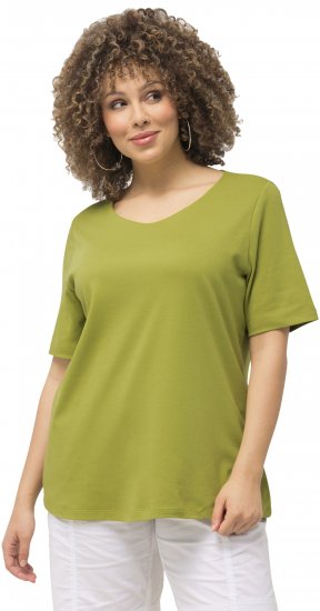 Ulla Popken Double Layer Rounded V-Neck Slim Fit Tee Apple Green - T-paidat - 