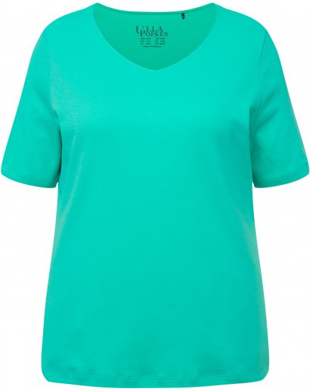 Ulla Popken Double Layer Rounded V-Neck Slim Fit Tee Turquioise Green - T-paidat - 