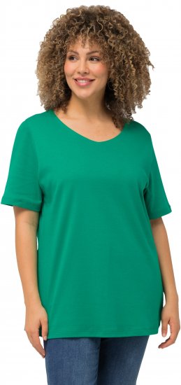 Ulla Popken Double Layer Rounded V-Neck Slim Fit Tee Emerald - T-paidat - 