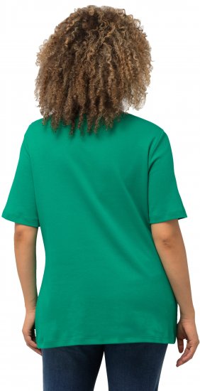 Ulla Popken Double Layer Rounded V-Neck Slim Fit Tee Emerald - T-paidat - 