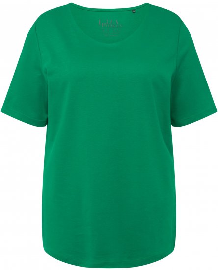 Ulla Popken Double Layer Rounded V-Neck Slim Fit Tee Green Emerald - T-paidat - 