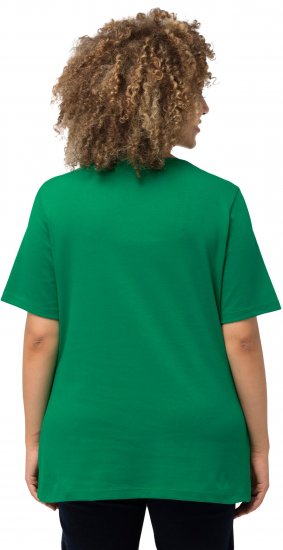 Ulla Popken Double Layer Rounded V-Neck Slim Fit Tee Green Emerald - T-paidat - 