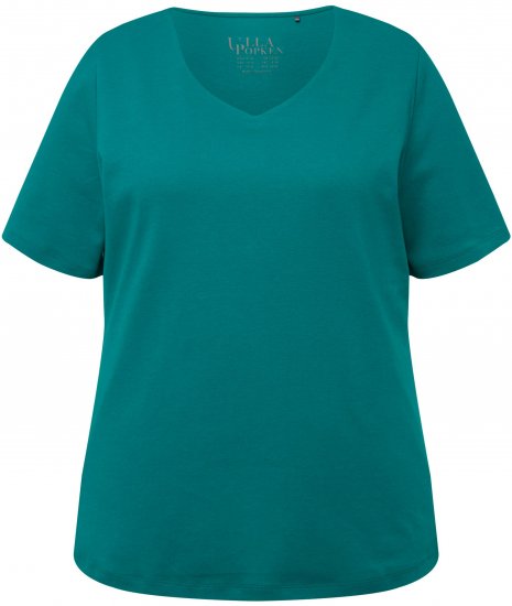 Ulla Popken Double Layer Rounded V-Neck Slim Fit Tee Dark Emerald - T-paidat - 