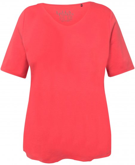 Ulla Popken Double Layer Rounded V-Neck Slim Fit Tee Dark Coral - T-paidat - 
