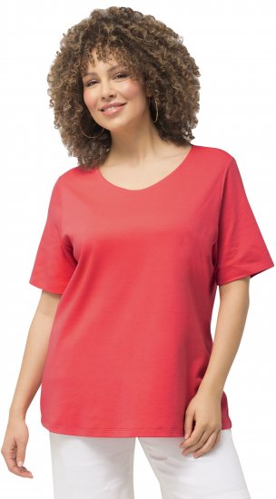 Ulla Popken Double Layer Rounded V-Neck Slim Fit Tee Dark Coral - T-paidat - 