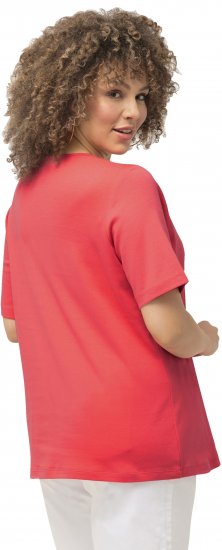 Ulla Popken Double Layer Rounded V-Neck Slim Fit Tee Dark Coral - T-paidat - 