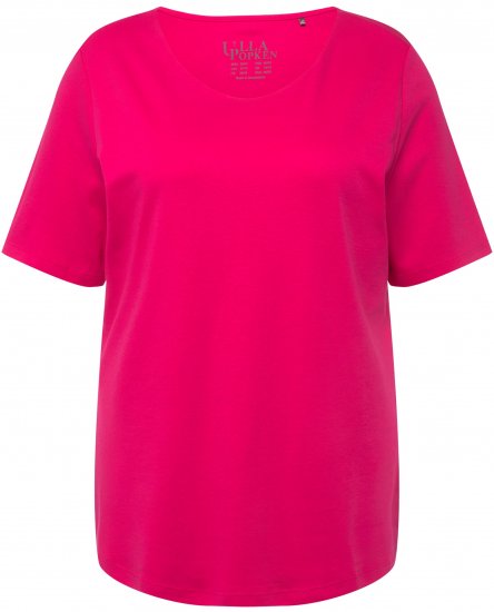 Ulla Popken Double Layer Rounded V-Neck Slim Fit Tee Magenta Pink - T-paidat - 