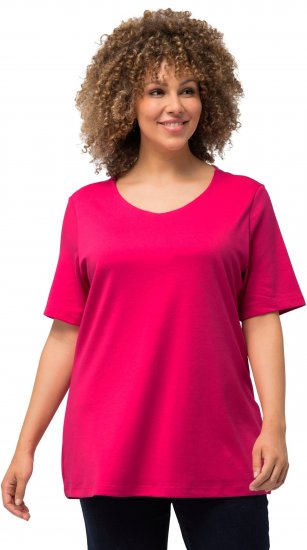 Ulla Popken Double Layer Rounded V-Neck Slim Fit Tee Magenta Pink - T-paidat - 