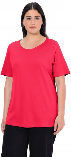Ulla Popken Double Layer Rounded V-Neck Slim Fit Tee Red - T-paidat - 