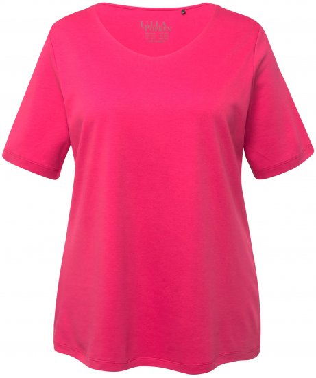 Ulla Popken Double Layer Rounded V-Neck Slim Fit Tee Dark Pink - T-paidat - 