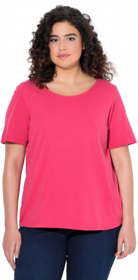 Ulla Popken Double Layer Rounded V-Neck Slim Fit Tee Dark Pink - T-paidat - 