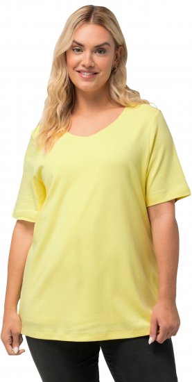 Ulla Popken Double Layer Rounded V-Neck Slim Fit Tee Lemon Yellow - T-paidat - 