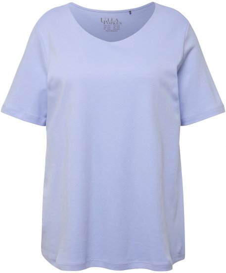 Ulla Popken Double Layer Rounded V-Neck Slim Fit Tee Pale Blue - T-paidat - 