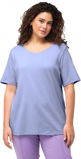 Ulla Popken Double Layer Rounded V-Neck Slim Fit Tee Pale Blue - T-paidat - 