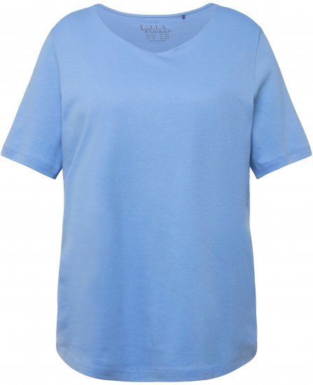 Ulla Popken Double Layer Rounded V-Neck Slim Fit Tee Cloud Blue - T-paidat - 