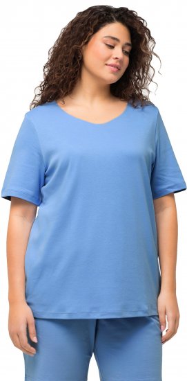Ulla Popken Double Layer Rounded V-Neck Slim Fit Tee Cloud Blue - T-paidat - 