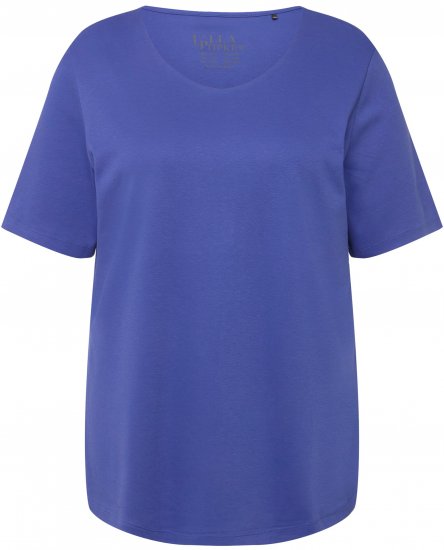 Ulla Popken Double Layer Rounded V-Neck Slim Fit Tee Blue Purple - T-paidat - 