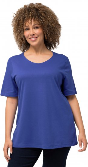 Ulla Popken Double Layer Rounded V-Neck Slim Fit Tee Blue Purple - T-paidat - 