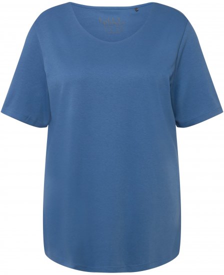 Ulla Popken Double Layer Rounded V-Neck Slim Fit Tee Denim Blue - T-paidat - 