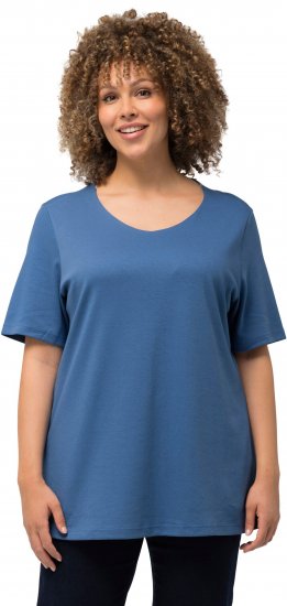 Ulla Popken Double Layer Rounded V-Neck Slim Fit Tee Denim Blue - T-paidat - 