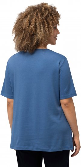 Ulla Popken Double Layer Rounded V-Neck Slim Fit Tee Denim Blue - T-paidat - 