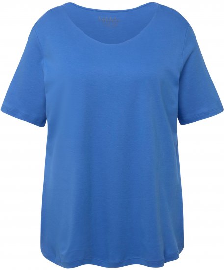 Ulla Popken Double Layer Rounded V-Neck Slim Fit Tee Blue - T-paidat - 