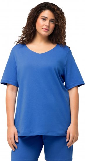 Ulla Popken Double Layer Rounded V-Neck Slim Fit Tee Blue - T-paidat - 