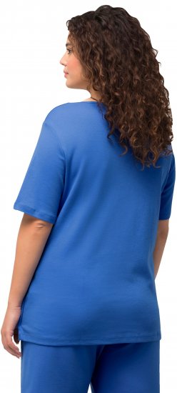 Ulla Popken Double Layer Rounded V-Neck Slim Fit Tee Blue - T-paidat - 