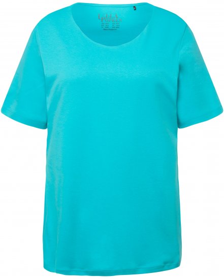 Ulla Popken Double Layer Rounded V-Neck Slim Fit Tee Deep Aqua - T-paidat - 