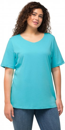 Ulla Popken Double Layer Rounded V-Neck Slim Fit Tee Deep Aqua - T-paidat - 
