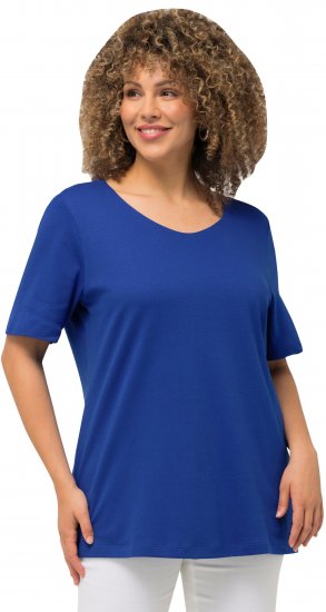 Ulla Popken Double Layer Rounded V-Neck Slim Fit Tee Cobalt Blue - T-paidat - 