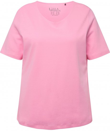 Ulla Popken Double Layer Rounded V-Neck Slim Fit Tee Light Pink - T-paidat - 